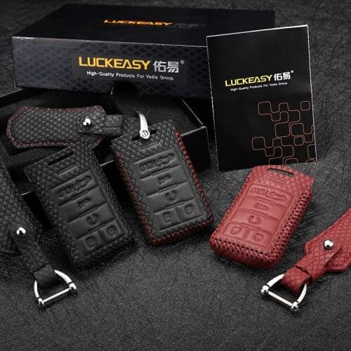 Car key cover fit for CADILLAC CTS XTS DTS Smart Remote Key Case Entry Fob 5 Buttons leather key chain ring