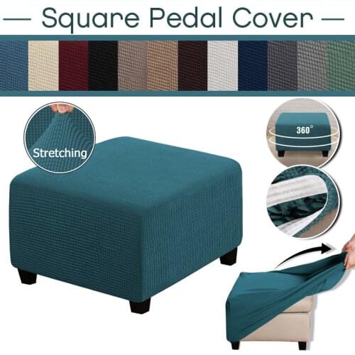 Jacquard Ottoman Stool Slipcover Elastic Square Removable Sofa Storage Footstool Cover Washable Furniture Protector Covers