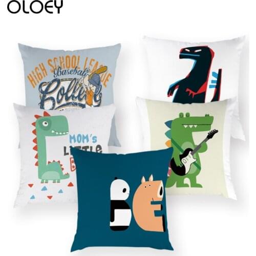 Cartoon Dinosaur Cushion Cover Letter Decoration Cushion Geometric Animal Cushion Cover Home Bedroom Hotel Decoration 45x45cm