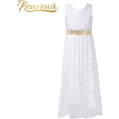 Kids Girls Sequins Floral Lace Pageant Dress Flower Girl Dresses Wedding Bridesmaid First Communion Dress Flower Girl Cothes