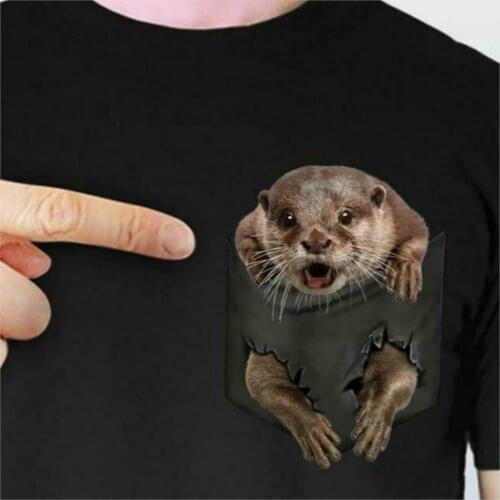 Otter In Pocket Men Women Cotton Black Tee Shirt