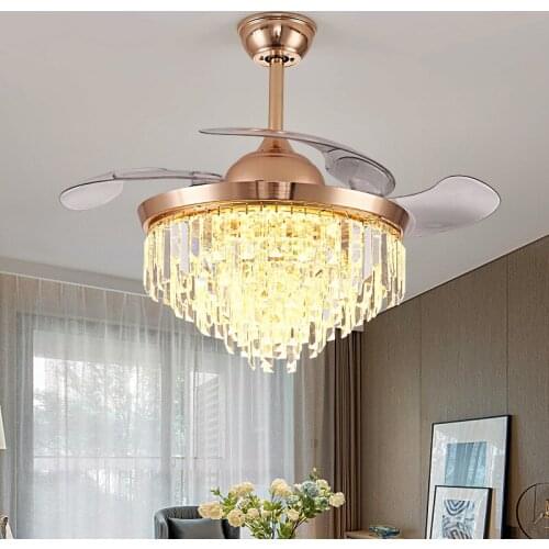 Crystal fan light dining room ceiling fan light living room light luxury postmodern stealth fan chandelier ceiling fan light