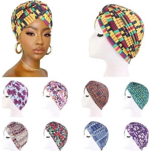 India Headband cap women Colorful Printing Scarf Hat High Elasticity Yoga Cross Turban Chemotherapy Square Scarf Caps Decoration