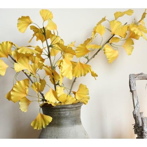 75cm Silk Artificial Leaves Yellow Ginkgo Leaf Home Decoration Fake Plants For Home Wedding Decoration Garden Party Decor