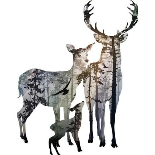 Silhouette of Deer Family with Pine Forest Canvas Art Print Painting Poster, Wall Picture for Home Decoration, Home Decor ht008