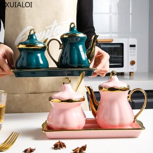 DXUIALOI Nordic Phnom Penh Ceramic Seasoning Jar Two-piece Household Seasoning Bottle Salt Sugar Bowl Vinegar Pot Seasoning Box