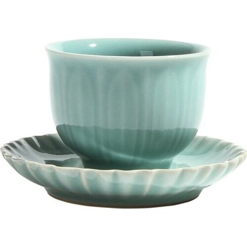 Creative Celadon Kung Fu Tea Cup Set Lotus Teacup Ceramic Cup and Saucer