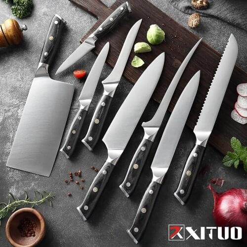 XITUO Kitchen Knife 7CR17 Stainless Steel Kitchen Goods Meat Cleaver Bread Knife Professional Cooking Tool 8-piece set