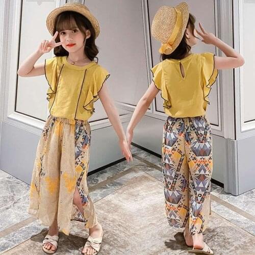 Summer 2021 Baby Girls Clothes Sets Outfits Kids Clothes Short Sleeve +Wide LegPants Children Clothing Set 7 8 9 10 11 12 Years