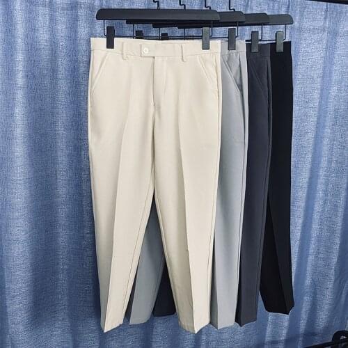 2021 New Little FeetSlim Solid Color Casual Men Pants Fashion Business Nine Points Male Brand Suit Pant High Quality Trousers