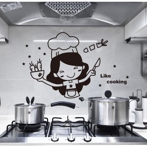 Kitchen Wall Stickers Cute Chef Cooking DIY Wall Removable Home Decoration Oven Dining Hall Wallpapers PVC Wall Decals