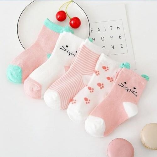 5 Pairs/lot Cartoon Cat Animal Soft Cotton Knit Baby Socks Kids Boy Newborn Baby Girl Boys Socks for 0-6Yrs
