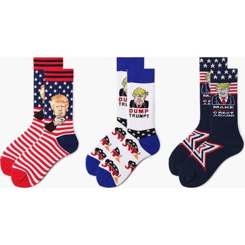 President Donald Trump Socks Unisex Funny Print Adult Casual Crew Men Socks Hot Sale Hip Hop American Stars Stripes Cotton Sox