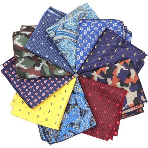 New Design Polyester Hanky Classic Paisley Dot Men Pocket Square Jacquard Wedding Party Handkerchief camouflage
