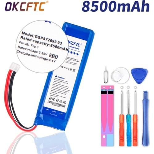 OKCFTC 8500mAh Original GSP872693 P763098 03 Replacement Battery For JBL Flip 3 Flip3 Gray Batteries with Tools