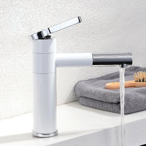 Basin Faucets Brass Bathroom Faucet Vessel Sinks Mixer Vanity Tap Swivel Spout Deck Mounted White Color Washbasin Faucet