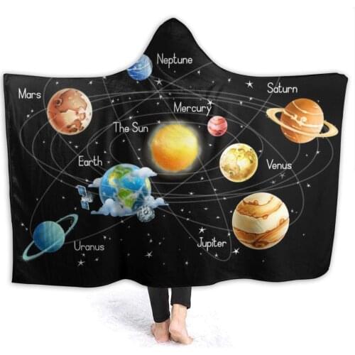 Solars System Planets Stars and Milky Way Galaxy Space Hooded Blanket Printed Wearable Blanket Ultra Soft Cozy Thick Throw