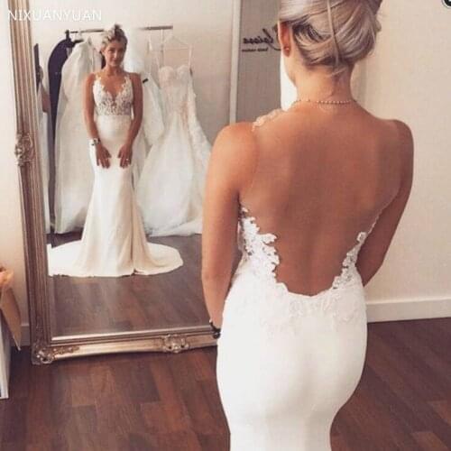 Mermaid Wedding Dresses Scoop Lace Satin Bridal Gowns Sleeveless Open Back Vestido De Noiva Robe De Mariee