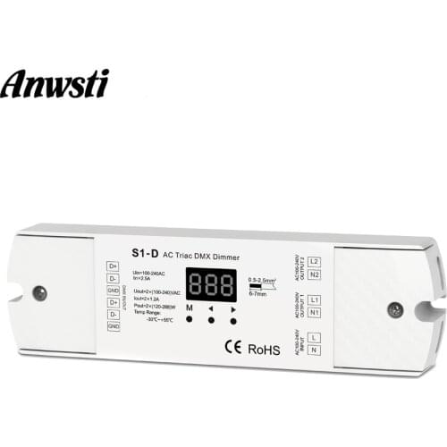 Triac LED Dimmer 220V 230V 110V AC 2 Channel DMX512 Controller Dimmable Dual channel LED Bulb Lamp DMX Triac Dimmer Switch S1-D
