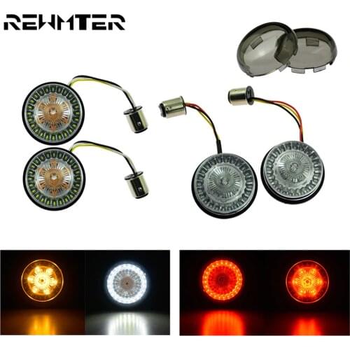 Motorcycle 1156 1157 LED Turn Signal Indicator Light 2'' Bullet Inserts Lamp Smoke Light Lens Cover For Harley Dyna Softail XL