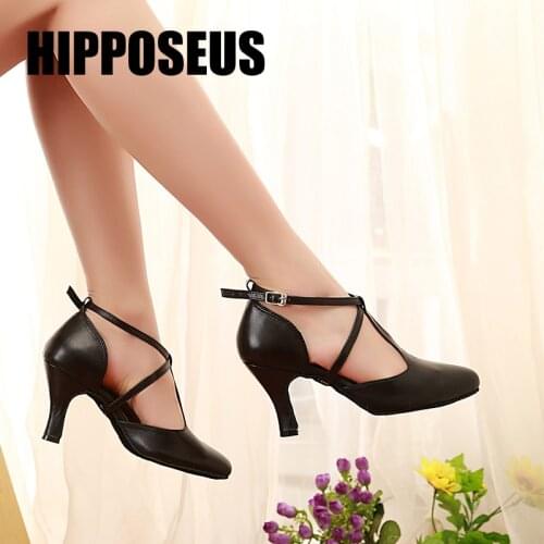 Hipposeus Dance Shoes Women Latin Ballroom Girls Salsa Tango Modern Dance-Shoes Female Soft Sole Thin Heel Party Dancing Shoes
