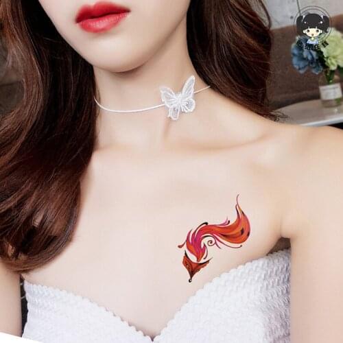 2Pcs/Set Waterproof Tattoos For For Women Body Art Painting Arm Legs Red Black Fox Tattoo Stickers Cheap Wholesale