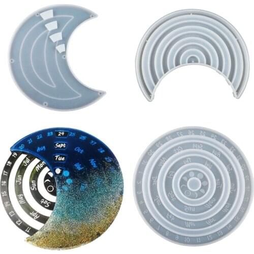 Y8AB Rotatable Moon Phase Perpetual Calendar Silicone Mold for Resin Casting DIY Handmade Wall Hanging Calendar Epoxy Mould Home