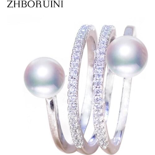 ZHBORUINI 2020 Fine Pearl Ring Jewelry Multi Row Natural Freshwater Pearl 925 Sterling Silver Big Rings For Women