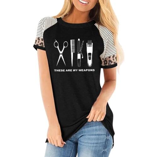 Barber T Shirt Women Short Sleeve O-Neck Hairdresser Weapon T-shirt Woman scissors Clothing Tops Girl Casual Top Tees
