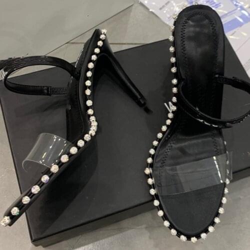 Europe and The United States Spring and Summer 2021 Rivets with Transparent High-heeled Sandals Womens Stilettos