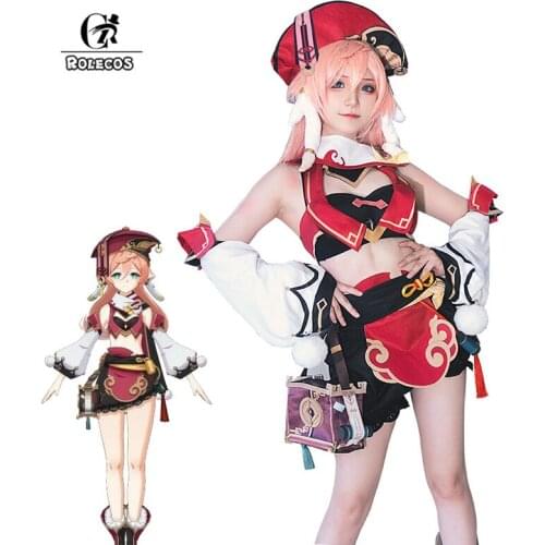 ROLECOS Genshin Impact Yanfei Cosplay Costume Yanfei Cosplay Costume Women Sexy Costume Halloween Top Skirt Outfit Bag Full Set
