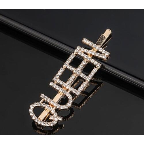 1PC Sparkly Letter Hair Clip Headwear For Women Letter Hair Clip Girls Hair Accessories Fashion Charm Cute Rhinestone Gold