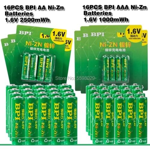 16pcs BPI 1.6V 2500mWh AA Rechargeable Battery + 4pack/16Pcs 1000mWh AAA Rechargeable Batteries