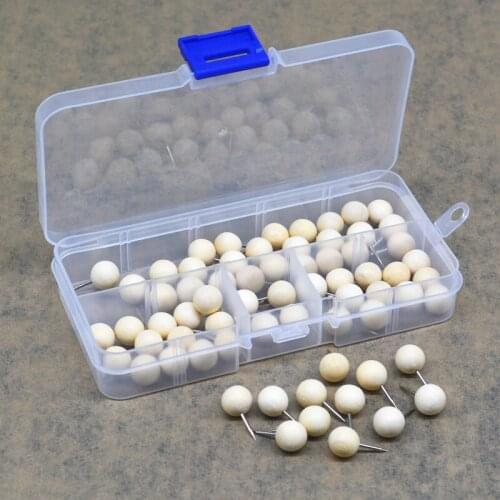 50pcs/box round wood push pins office binding Cork Board Safety Colored pin big head needle pins