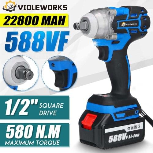 588V 22800mAh 580N.M Brushless Electric Impact Wrench Rechargeable Cordless Wrench Power Tool EU Plug With 1/2 Li-ion Battery