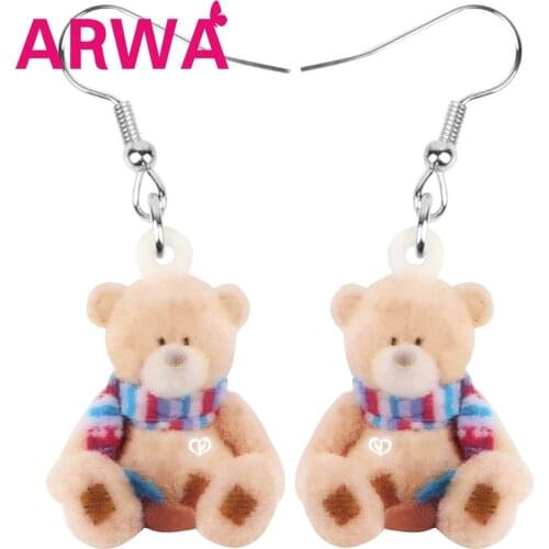 ARWA Acrylic Cute Toy Doll Bear Earrings Drop Printing Animal Dangle Novelty Jewelry Gift For Women Girl Teen Trendy Accessories