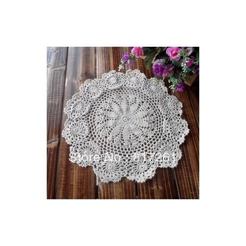 Free shipping ZAKKA 38 cm round beige flower lace doilies for dinning table mat crochet cushion cutout placemat doily pad mat