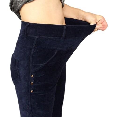 High quality Womens Stretch Corduroy Pants Spring Female Full Length Trousers High Waist Elastic Slim Pencils Pants 4XL 5XL