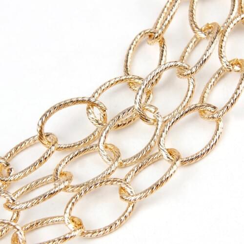Big Aluminum Gold O Shape Textured Cable Curb Chains Bulk Fit Bracelets Open Link Chain DIY Jewelry Making 1.3x2.2x12x15.2mm