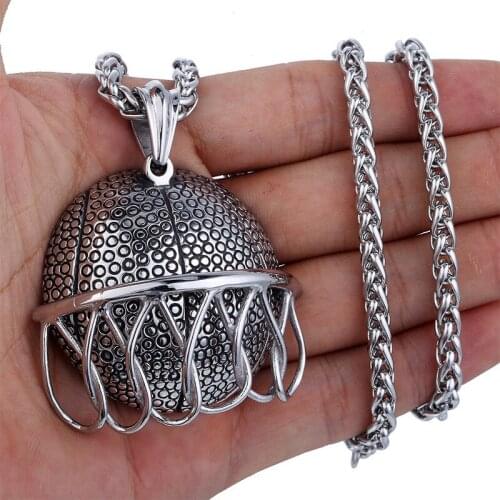 Basketball Slide Net Hollow Back Pendant Necklace Stainless Steel Hiphop/Rock Style Boys Mens Boys Chain Jewelry