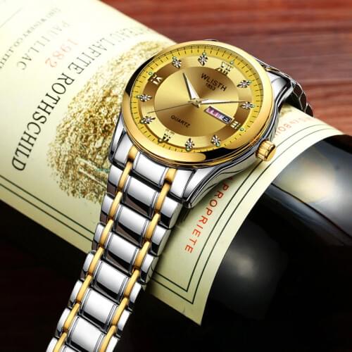 Male Watch Fashion Business Mens Watch Waterproof Double Calendar Steel Belt Casual Luminous Quartz Watch Mens Sports Watches