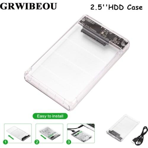 Grwibeou USB3.0 HDD Enclosure 2.5inch Serial Port SATA SSD Hard Drive Case Support 2TB transparent Mobile External HDD Case