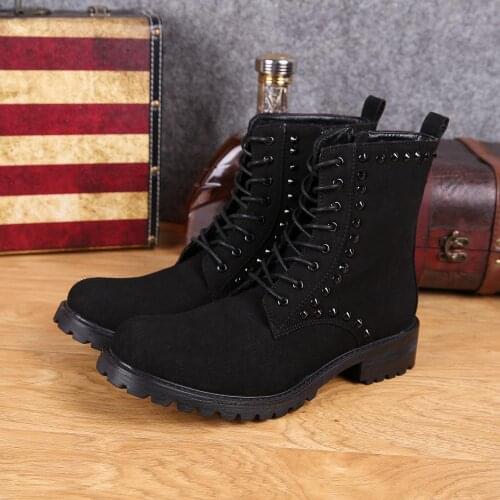 Christia Bella Large Size Suede Leather Men Rivet Ankle Boots Men Classic Lace Up Boots Party Formal Man Fashion Winter Boots