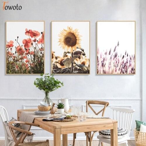 Flower Bush Wall Art for Living Room Canvas Painting Home Poster Print Flower Poppy Sunflower Lavender Decoration Picture Decor