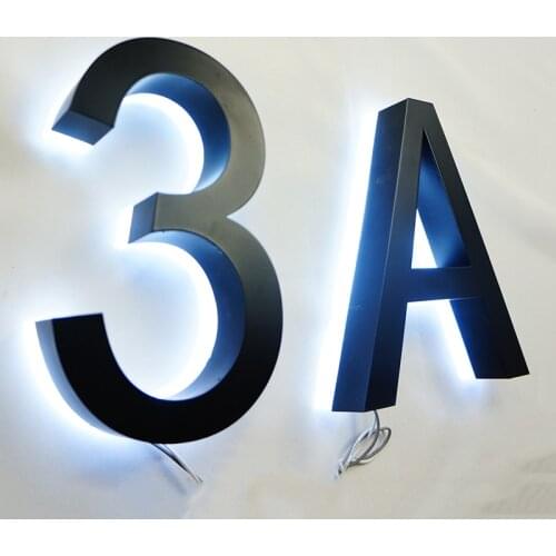 Decorative Letters Numbers Metal 3D LED Modern House Black White Light Stainless Outdoor Waterproof Home Hotel Door Plate Signs