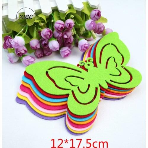 Kids Home Hang Beautiful Butterfly Wall Stickers Classroom Children Warm Room Flowers Thicken Felt Fabric Pads Wedding DIY