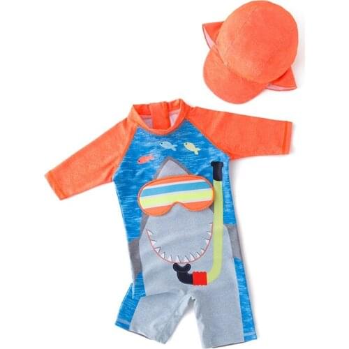 Kids Boy Swimsuit Cartoon 2020 Swimming Bathing Kids Boys Swimwear Romper+Cap 2Pcs Baby Boy Swimsuits Shark Boys Swimsuit Baby