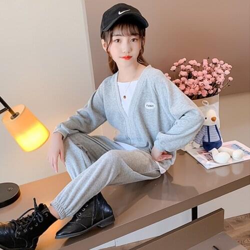 Kids Sets for Girls Autumn and Winter New Suit solid elegant Coat +pant Suit Leisure Sets Girls school Clothes 10 12 Year