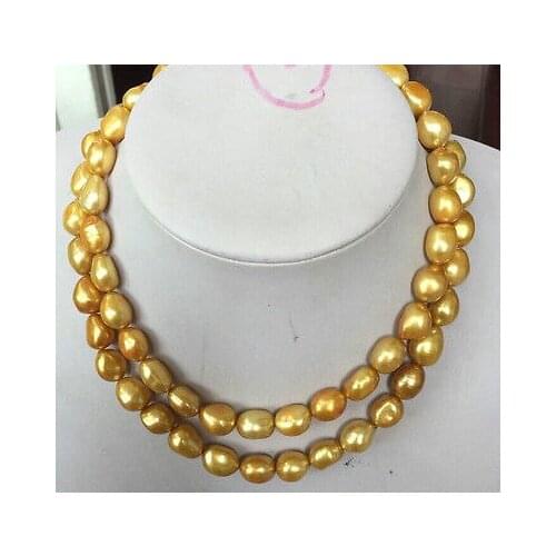 DOUBLE STRANDS SOUTH SEA 9-10MM GOLDPEARL NECKLACE 32"