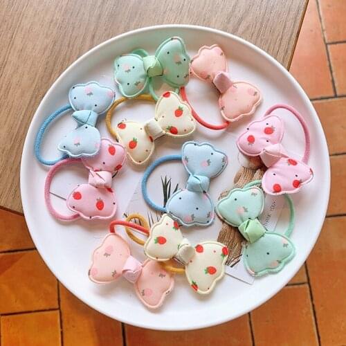 10pcs Girl Elastic Hair Band Strawberry Fruit Tie Rope Ring Kid Bow Sweet Cute Hair Accessories Headwear Set